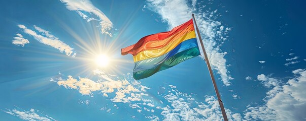 Seychelles flag flying against a sunny sky