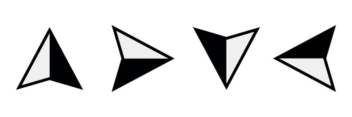 a set of two-color black and white arrows in different directions. compass arrows
