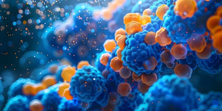 LDL protein b100 structure in blue and orange lipids cholesterol and triglycerides. Concept LDL protein b100, Molecular Structure, Blue Lipids, Orange Lipids, Cholesterol, Triglycerides