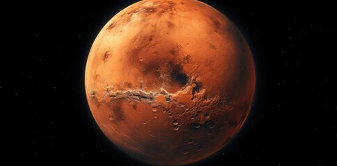 mars texture map of the solar system featuring a red planet, a blue star, and various other objects including a crater, a mountain range, and a distant galaxy