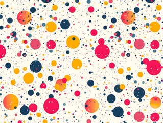 A colorful pattern of small circles is displayed on a white background. The circles are of various sizes and colors, creating a vibrant and playful atmosphere