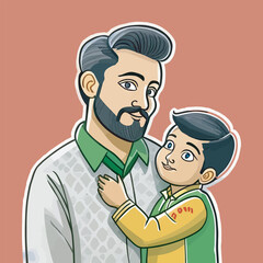 Father's Day vector illustration, family son,father daughter with white background