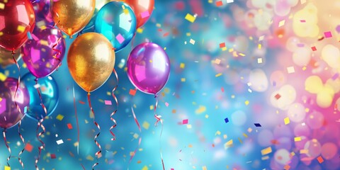 A celebratory image with balloons, confetti, and sparkling lights creating a joyful and festive atmosphere