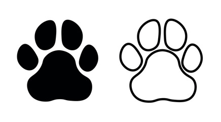 solid black shape silhouette of an animal paw print. A cat, a bear. Paw prints of predators