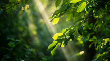 Obraz premium Summer forest green tree leafs grows daylight light beam fresh plants