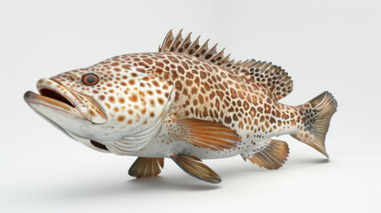 Naklejka premium Detailed image of a spotted grouper fish isolated on a white background, showcasing its unique pattern and colors.
