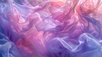 Abstract acrylic artwork featuring layered sheer fabric in purple and pink hues