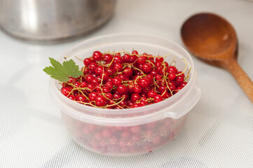 Bowl full of ripe, freshly harvested red currants in a bowl