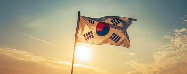 South Korea flag waving against a clear sky