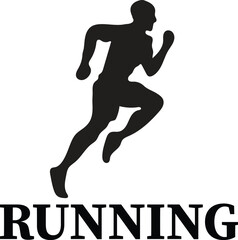 Running man black & white vector illustration