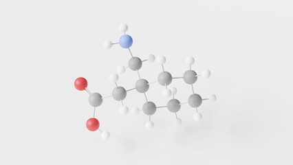 gabapentin molecule 3d, molecular structure, ball and stick model, structural chemical formula neurontin