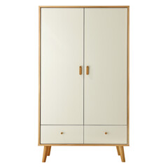 Elegant wooden two-door wardrobe with minimalist design, perfect for bedroom storage solution,...