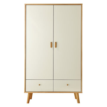 Elegant wooden two-door wardrobe with minimalist design, perfect for bedroom storage solution, featuring modern clean lines and sturdy construction.