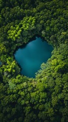 Aerial View of Circular-Shaped Lake in Lush Forest