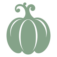 A green pumpkin silhouette with a curly stem