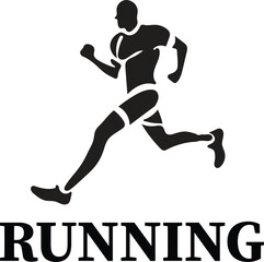 Running man black & white vector illustration