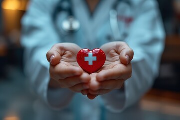 Hand with medical sign on blur background Medical care insurance