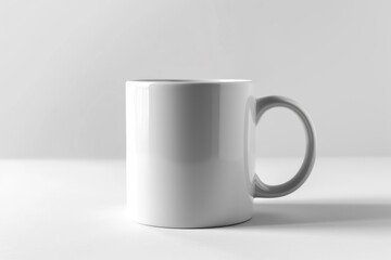 Obraz premium A chic, simple white mug on a white background, in an everyday life style.