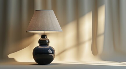 A black and white glazed lamp, with vibrant use of light and shadow, in an elegant simplicity style.
