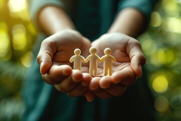 Hands with protective gesture and family, life, health and house insurance icons Insurance concept, Family life insurance and policy concepts, hospital, medical treatment