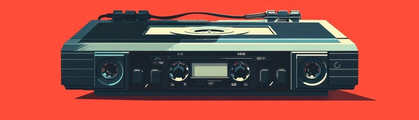 Obraz premium Simplified illustration of retro 1980s video cassette recorder