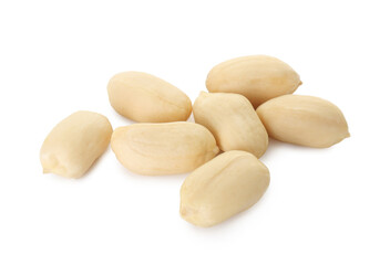 Pile of fresh peeled peanuts isolated on white