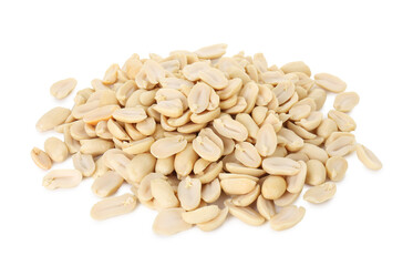 Pile of fresh peeled peanuts isolated on white