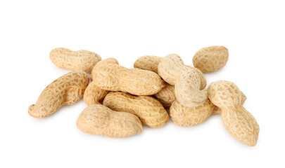 Pile of fresh unpeeled peanuts isolated on white
