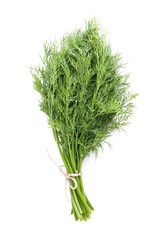 Bunch of fresh green dill isolated on white, top view