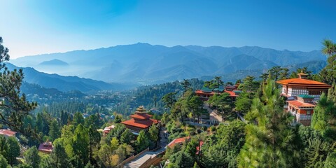 Trongsa Dzong in Trongsa Bhutan skyline panoramic view