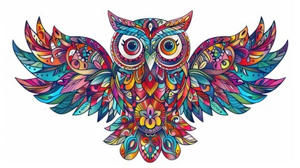 Obraz premium Capture the essence of nature's beauty with a striking stock photo featuring a colorful mandala owl design, beautifully isolated against a white background to highlight its mesmerizing patterns.