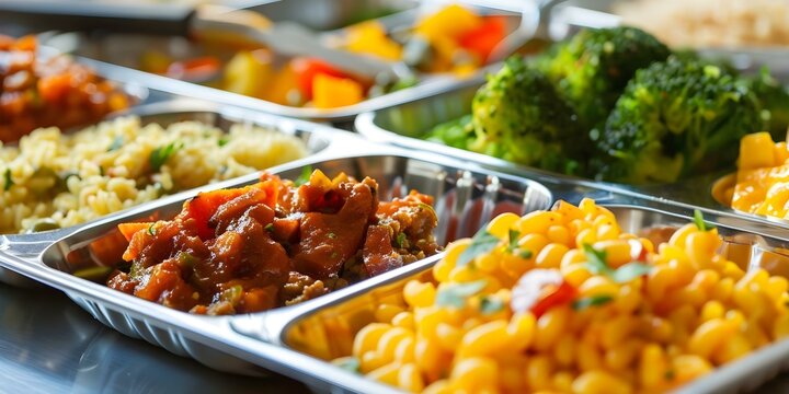 Photo of appetizing school cafeteria meal. Concept Food Photography, School Lunches, Appetizing Presentation