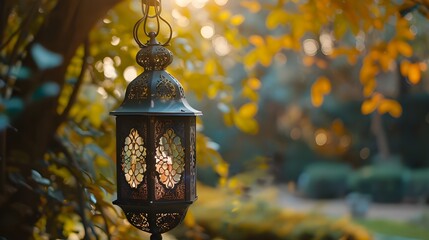 Fototapeta premium Islamic lantern, with copy space area, all lantern part in frame.
