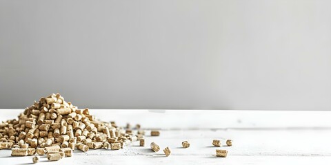 Wood pellets stack on white background. Concept Product Photography, Sustainable Energy, Renewable Resources, Eco-friendly Lifestyle, White Background