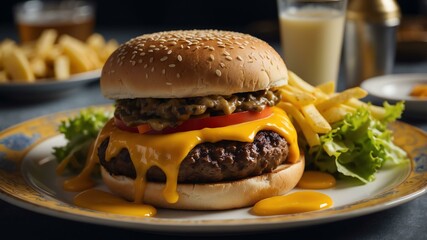 double cheeseburger in beautiful plate