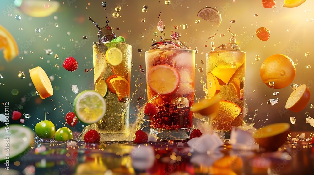 Poster Soft drinks and fruit juice mixed with soda high in sugar have a negative effect on physical health : Generative AI