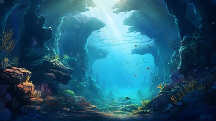 Beautiful underwater scenery with various types of fish and coral reefs Generative AI