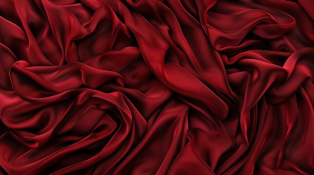 Dark red silk fabric Delicate crimson tissue texture rich ruby rose dress textile Luxurious pleated wine chiffon clothing burgundy 3d abstract waves vampire carmine background : Generative AI