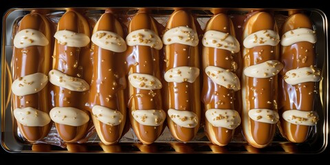 Top view of many eclairs meny restaurant dessert  view