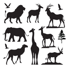 Animals Silhouette in Wildlife - Vector Illustration