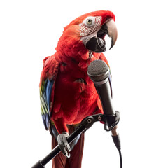 A parrot singing in front of the mic, isolated on transparent png background © Seentyr Str