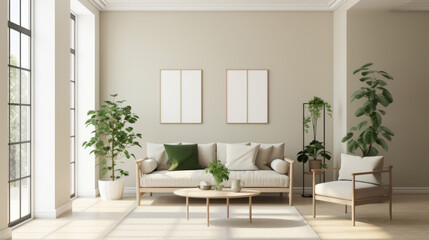 Modern minimal style living room in white and green colors