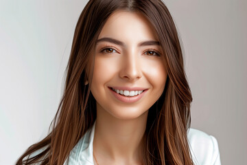 beautiful, cute woman, take care of her nails, beauty, white backdrop, portrait of looking straight into the camera,  white bright background