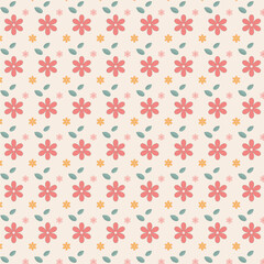 Seamless pattern with flowers and leaves isolated on beige background.Vector graphic illustration.