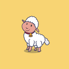 Cartoon cute Sheep illustration on yellow background