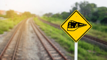 Train warning sign to warn people when crossing the train tracks