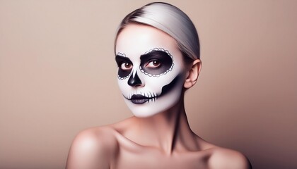 A woman with skull make up