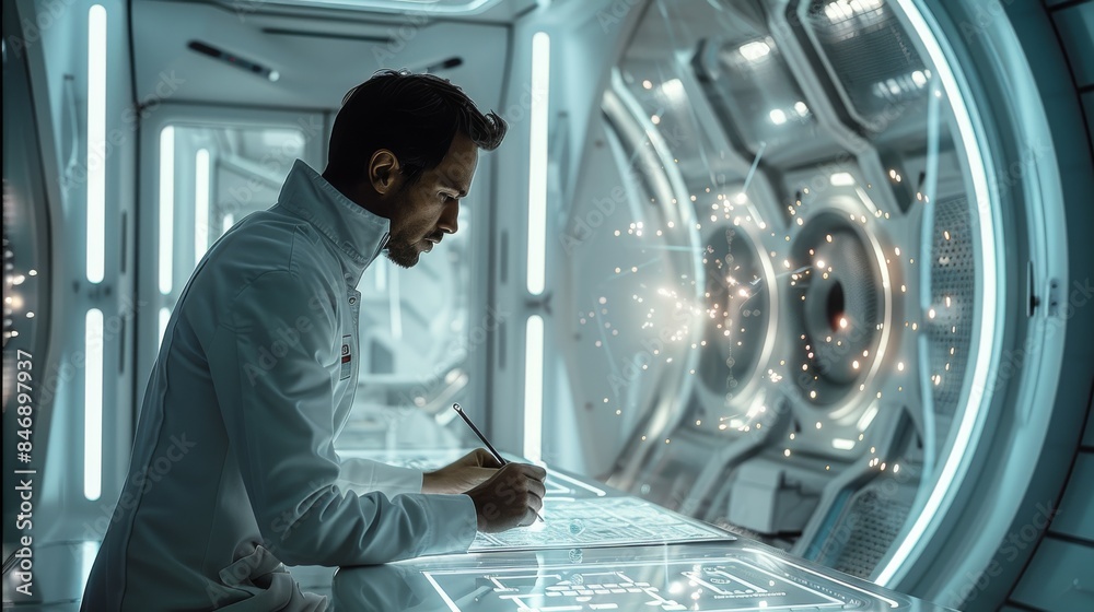 Poster New technology is being developed by a scientist. Generative AI.