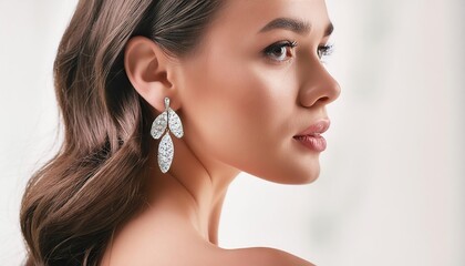Fototapeta premium brunette beautiful woman wearing shiny diamond earrings
