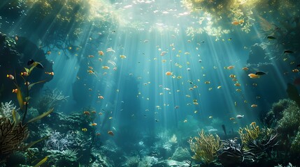 Beautiful underwater scenery with various types of fish and coral reefs Generative AI